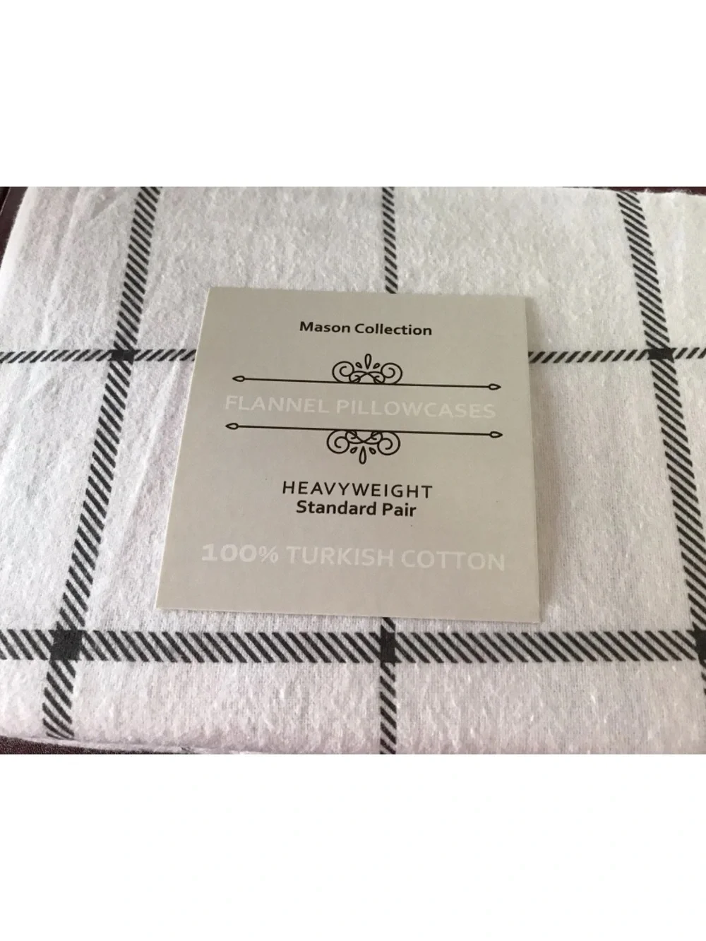 Moon Collection Turkish Cotton White Flannel Pillowcase Pair Black Windowpane